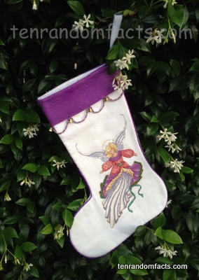 Christmas Stocking, Angel, Embroidery, Cross-Stitch, Girl, Pretty, Ten Random Facts